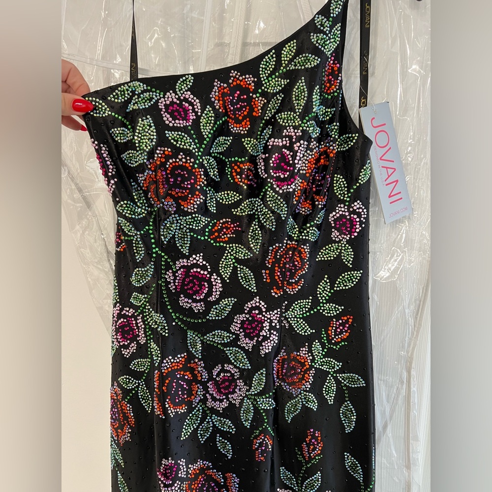 JOVANI Black Floral One-Shoulder Dress - BRAND NEW - Picture 4 of 6